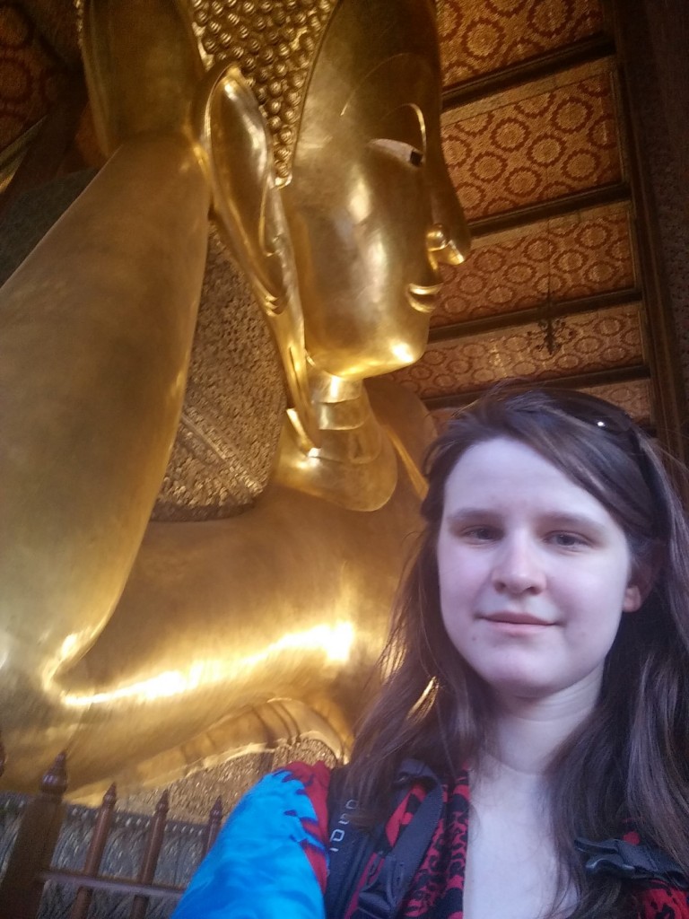 My failed attempt to capture how big the Reclining Buddha really is.