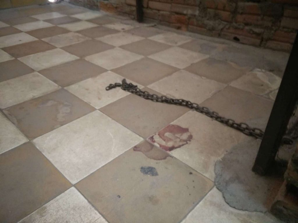 Dried up blood at the floors of Tuol Sleng. 